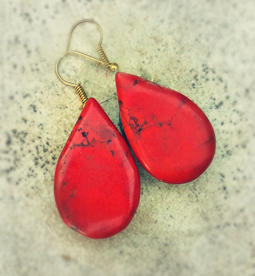 RED HOWLITE TEARDROP DROP DANGLE EARRINGS