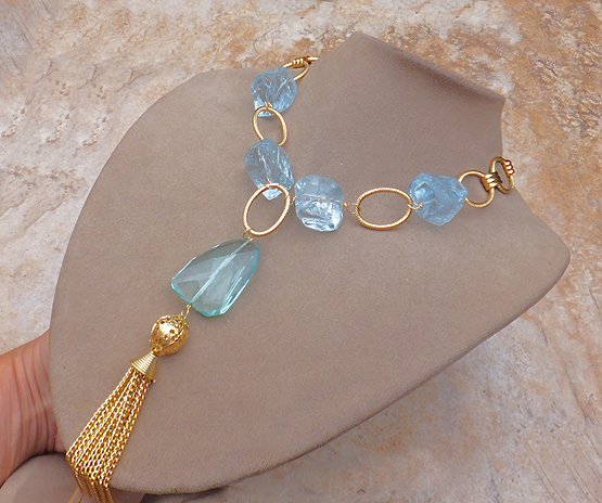 Aqua Quartz Tassel Necklace