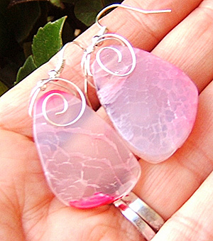 HOT PINK AGATE TEARDROP EARRINGS